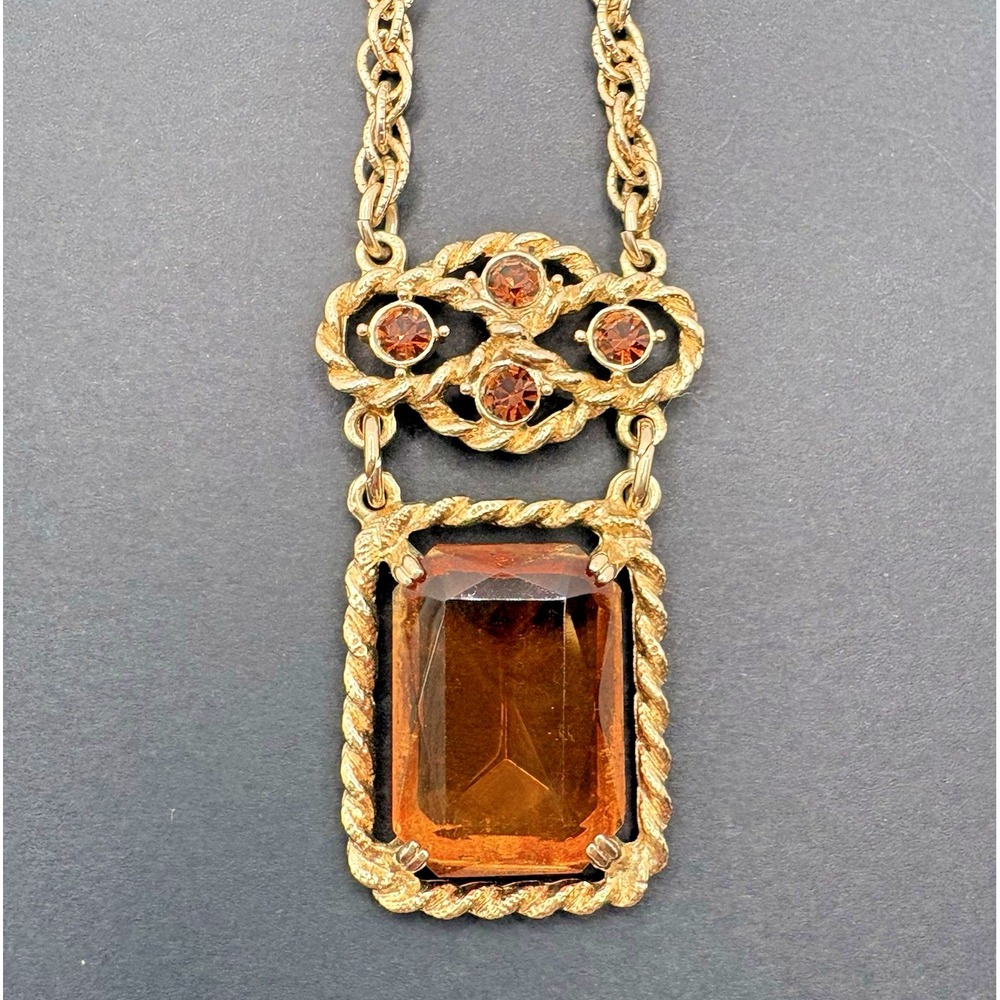 Vintage Sarah Coventry Wild Honey Necklace Faceted Amber Glass Gold Tone 20"